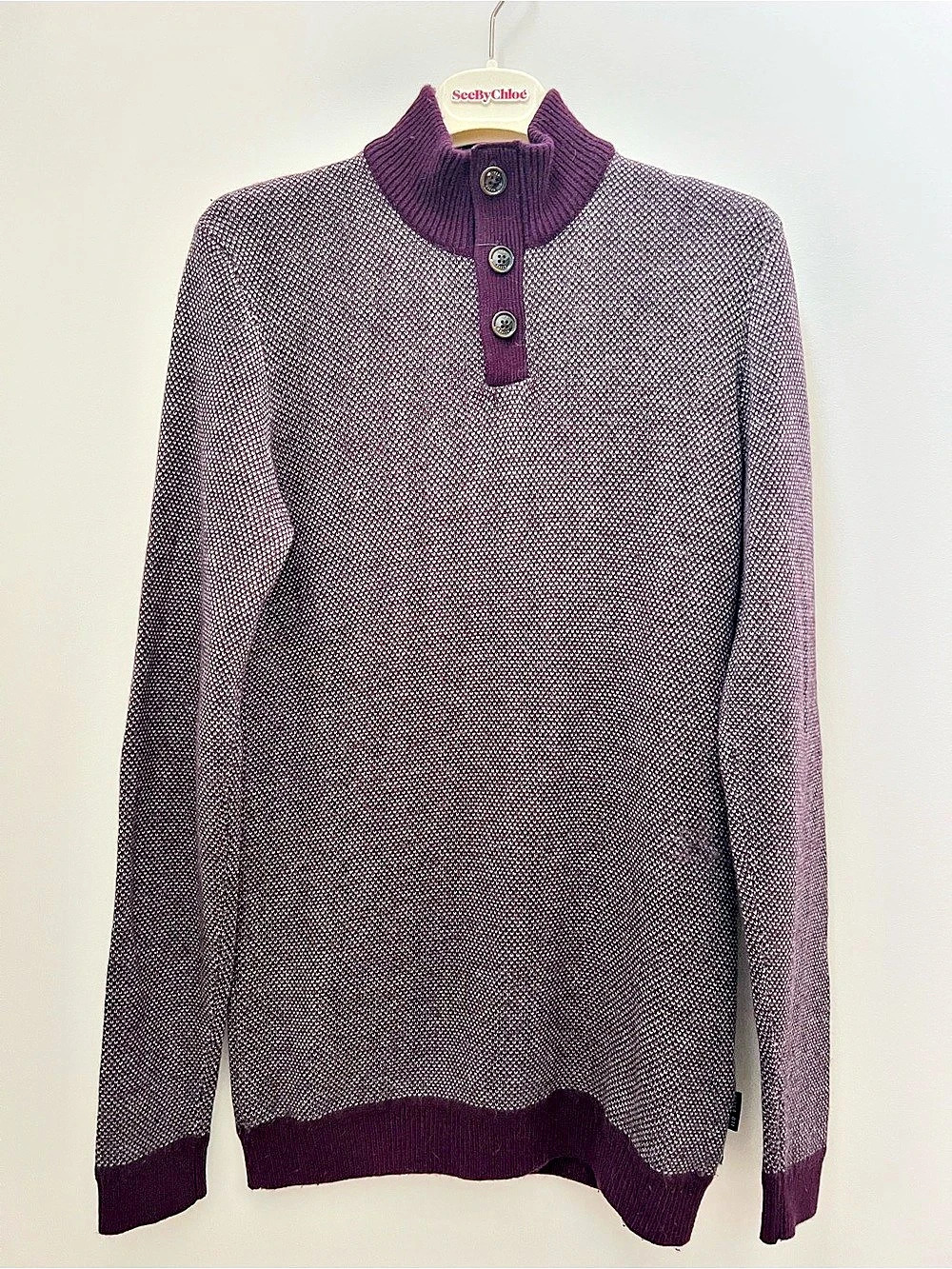 Ted Baker Men's Purple Patterned Soft Knitted Sweater
